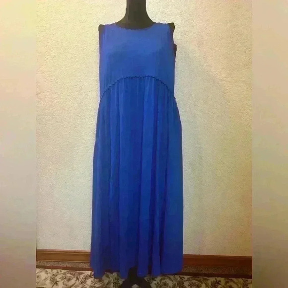 NWT Mieazom‎ Women’s Scalloped Trim Royal Blue Sleeveless Side Slit Maxi Dress L - Picture 2 of 13